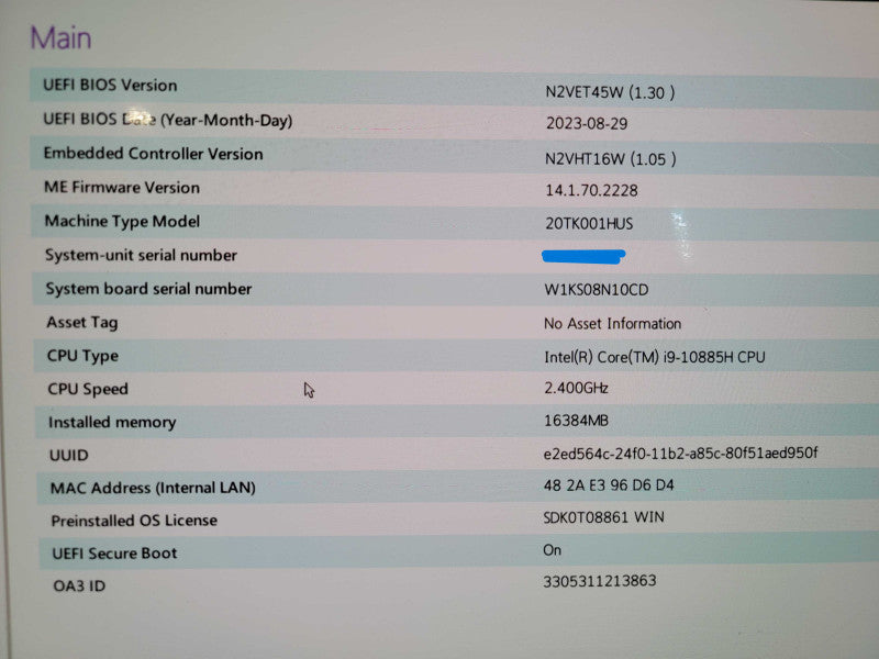 Lenovo ThinkPad X1 Extreme Gen 3| i9-10885H| 16GB DDR4| NO SSD FOR PARTS  β Lap200