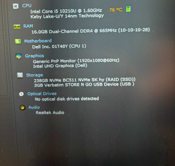 Dell Latitude 3510 Intel Core i5-10210U@1.6GHz 16GB RAM 256GB SSD  Lap200