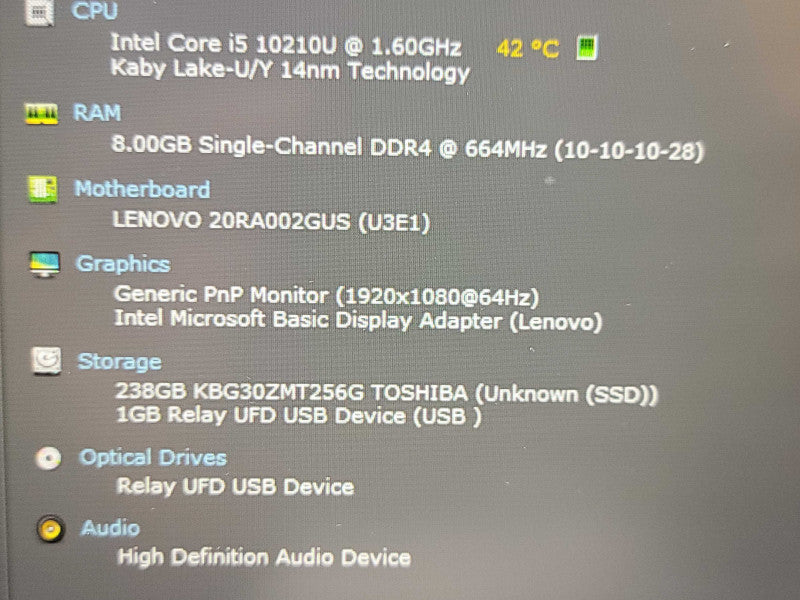 Lenovo ThinkPad E14| i5-10210U| 8GB DDR4| 256GB SSD NO AC ADAPTER β Lap200