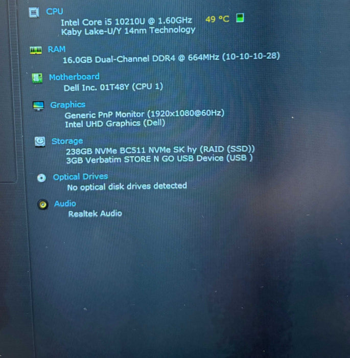 Dell Latitude 3510 Intel Core i5-10210U@1.6GHz 16GB RAM 256GB SSD READ!  Lap200