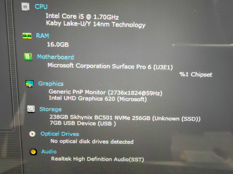MS Surface Pro 6 1796 | 4-Core i5-8350U @1.7GHz | 16GB RAM | 256GB SSD - READ