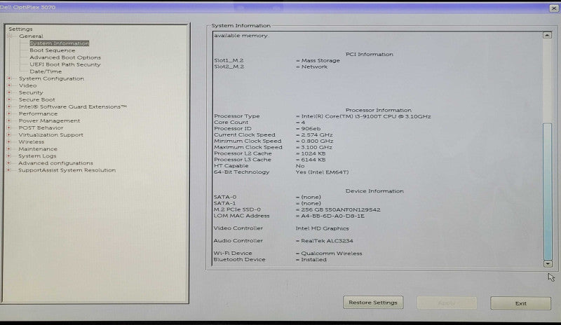 Dell OptiPlex 3070 USFF, i3-9100T 3.10GHz 4C, 8GB DDR4, 256GB NVMe, WiFi