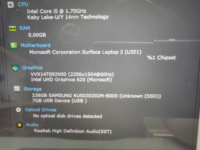 MS Surface Laptop 2 1769 | 4-Core i5-8350U @1.7GHz | 8GB RAM 256GB SSD - READ  Lap200