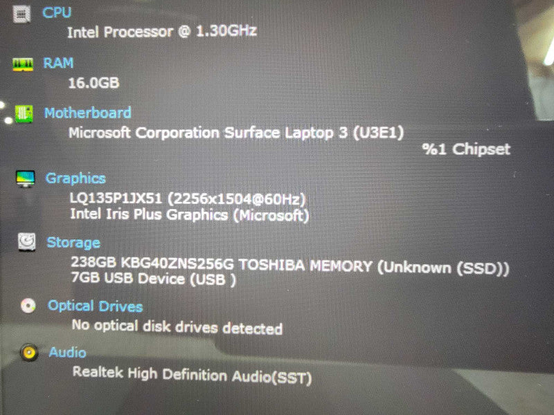 MS Surface Laptop 3 1867 | 4-Core i7-1065G7 @1.3GHz | 16GB RAM | 256GB SSD  Lap200