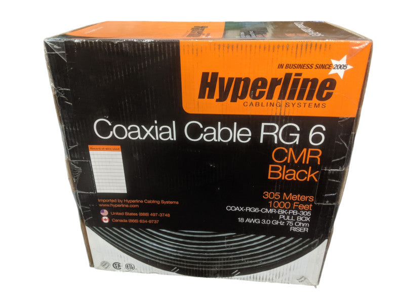 Coaxial Cable RG 6 CMR Black | COAX-RG6-CMR-BK-PB-305 Pull Box | 636 ft.