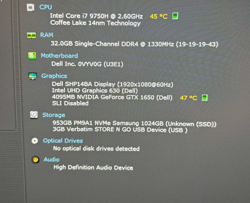 Dell XPS 15 7590 i7-9750H@2.6GHz GeForce GTX 1650 4GB GPU 32GB RAM 1TB SSD Q Lap200