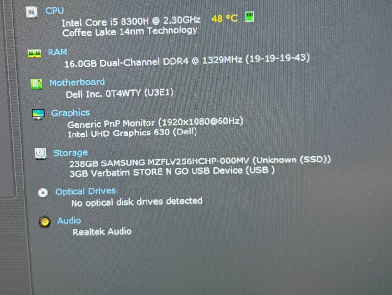 Dell Precision 5530 i5-8300H@2.3GHz Intel UHD Graphics 630 16GB RAM 256GB SSD  Lap200