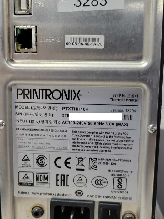 PRINTRONIX T8000 INDUSTRIAL THERMAL PRINTER PTXTHH104, READ _