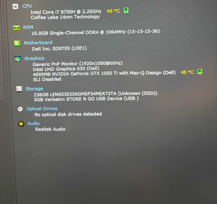 Dell XPS 15 9570 i7-8750H@2.2GHz GeForce GTX1050Ti 4GB GPU 16GB RAM 256GB SSD  Lap200