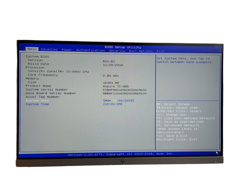 Acer Aspire TC-885 i5 - 8400 CPU @ 2.80GHz 16GB DDR4 Ram θ
