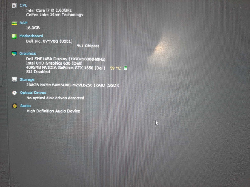 Dell XPS 15 7590 i7-9750H@2.6GHz GeForce GTX 1650 4GB GPU 16GB RAM 256GB  Lap200