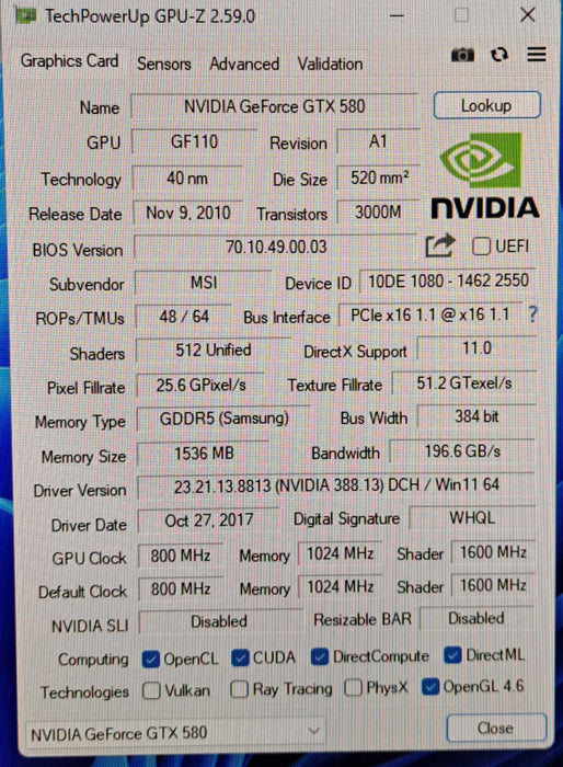 MSI NVIDIA GeForce GTX 580 Video Card 1.5GB | N580GTX TWIN FROZR II/OC