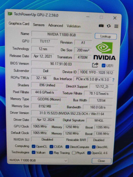 NVIDIA Quadro T1000 8GB GDDR6 4x Mini DP - Full Bracket Q%