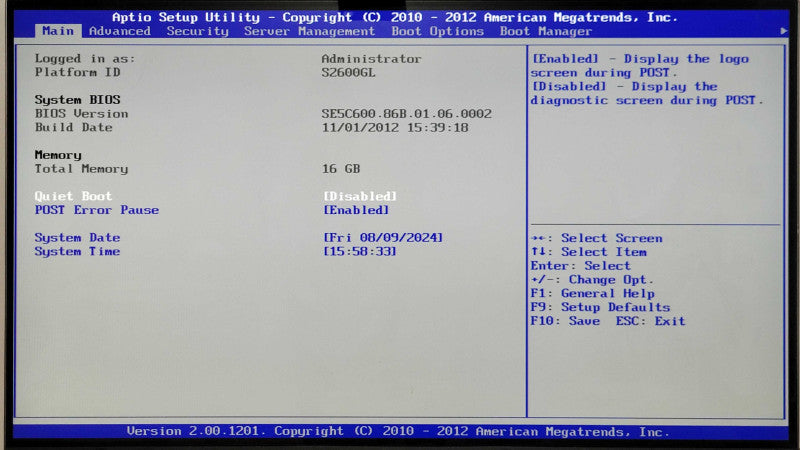 EMC KYBFP S2600GL 1U 8x 2.5", 2x E5-2620 0 2.00GHz, 16GB DDR3, 2x PSU