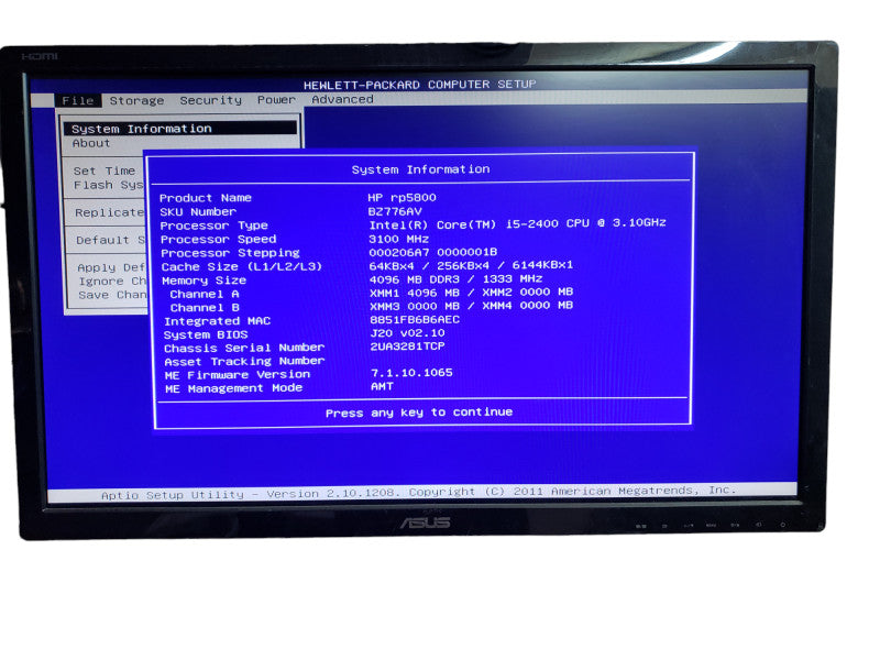 HP POS RP5800 Desktop i5-2400 3.1GHz 4GB DDR3 NO HDD  NO DVD-ROM