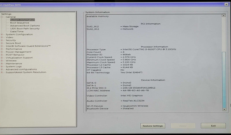 Dell OptiPlex 3070 USFF, i3-9100T 3.10GHz 4C, 8GB DDR4, 256GB NVMe, WiFi
