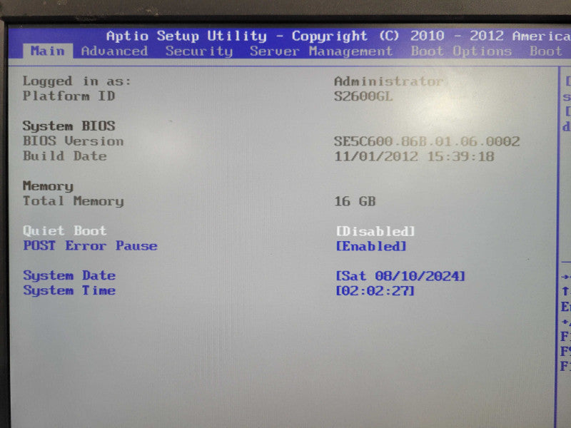EMC KYBFP S2600GL 1U 8x 2.5", 2x E5-2620 0 2.00GHz, 16GB DDR3, 2x PSU !