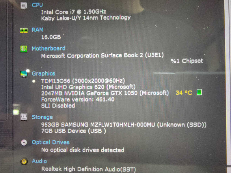 MS Surface Book 2 1832 | 4-Core i7-8650U @1.9GHz | 16GB RAM | 1TB SSD - READ