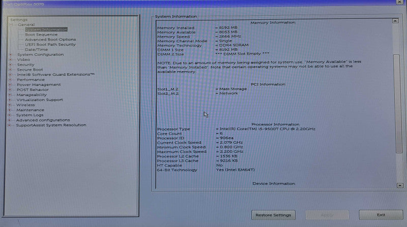 Dell OptiPlex 5070 Micro | i5-9500T @ 2.20GHz 6C, 8GB DDR4, 256GB NVMe, Wi-Fi