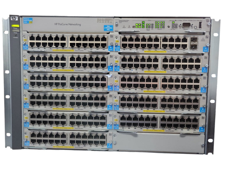 HP E5412 zl J8698A Switch Chassis w/ 4x PSU, 10x J9534a and 1x J9536A Modules Q_