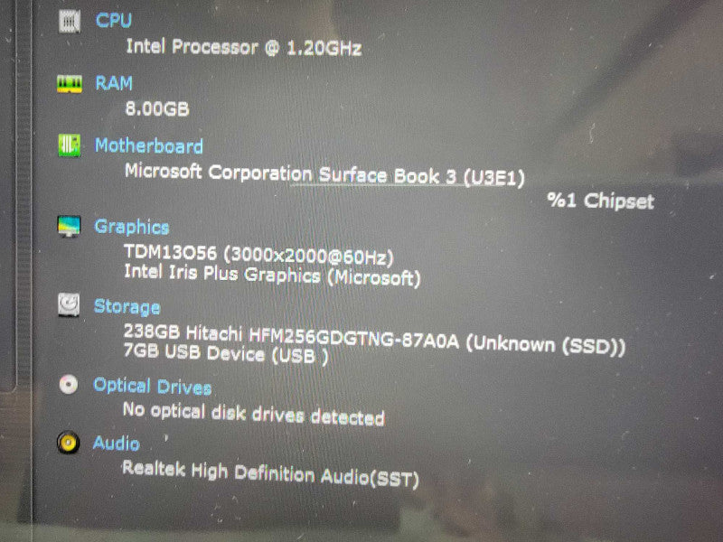 MS Surface Book 3 1900 | 4-Core i5-1035G7 @1.2GHz | 8GB RAM 256GB SSD - READ