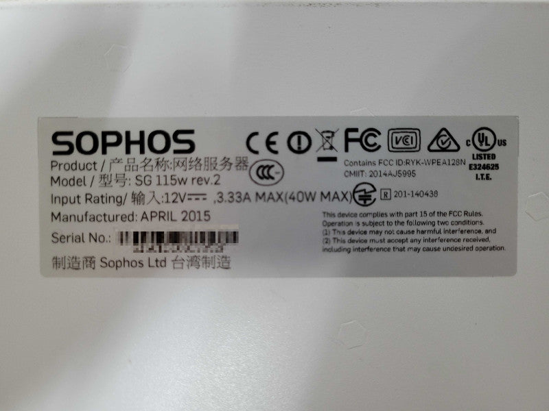 Sophos SG-115 Rev 2 UTM Firewall Security Appliance