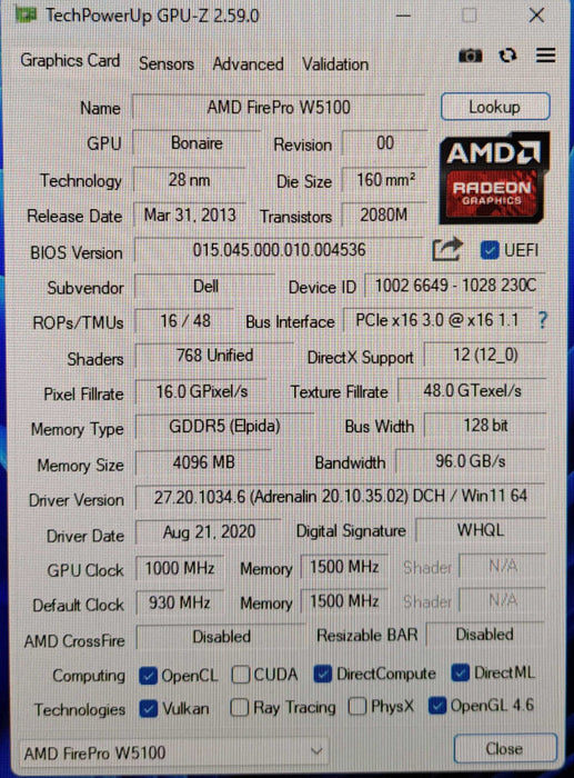 AMD FirePro W5100 | 4GB GDDR5 Graphics Card | 4x Display Port