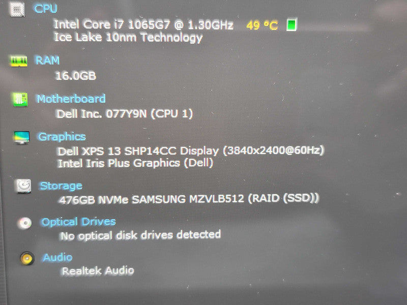 Dell XPS 13 9300| i7-1065G7| 16GB DDR4| 512GB SSD PARTS/REPAIR  β Lap200