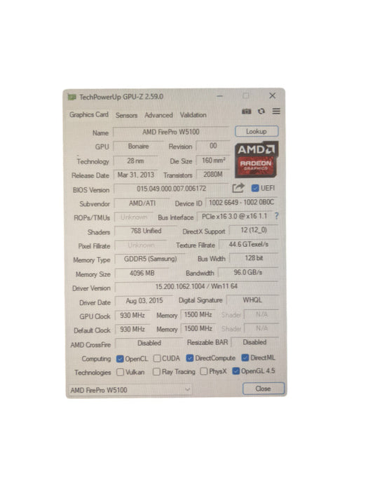 AMD Firepro W4300 4GB Graphics Card