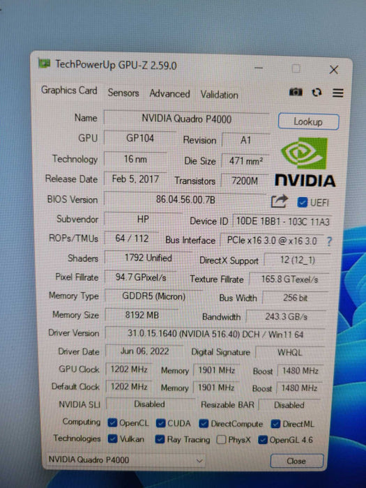 NVIDIA Quadro P4000 8GB GDDR5 PCIe 4 x DisplayPort Graphics Card %
