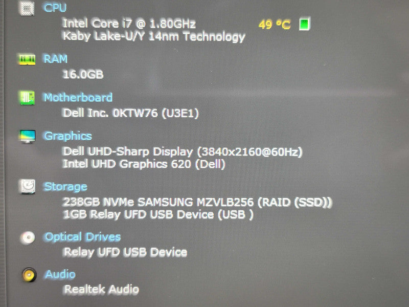 Dell XPS 13 9380| i7-8565U| 16GB DDR3| 256GB SSD | NO BATTERY  β Lap200