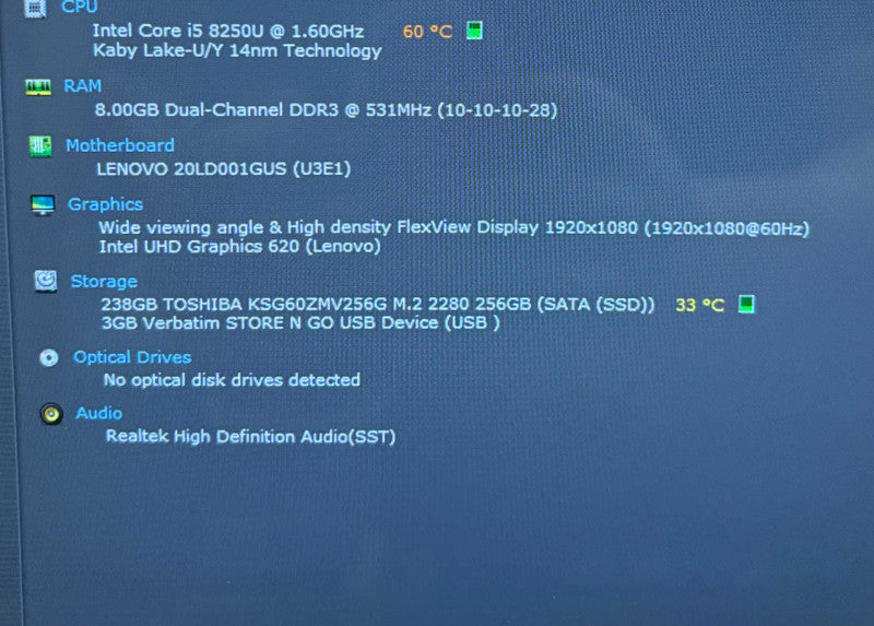 Lenovo ThinkPad X1 Yoga TOUCH Intel Core i5-8250U@1.6GHz 8GB RAM 256GB SSD Q Lap200