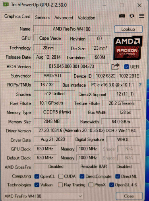 AMD FIREPRO W4100 | 2GB GDDR5 Graphics Card | 4x Mini DP