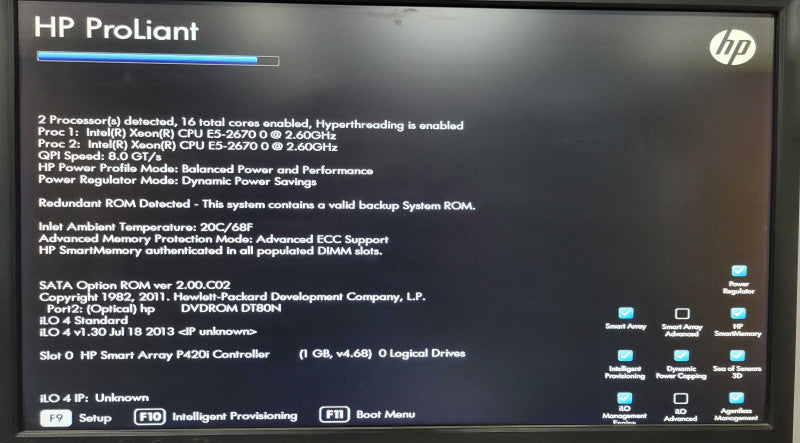 HP Proliant DL380p G8, 2x Xeon E5-2670 2.6GHz 8C, 96GB DDR3, P420i, 8x 2.5" _
