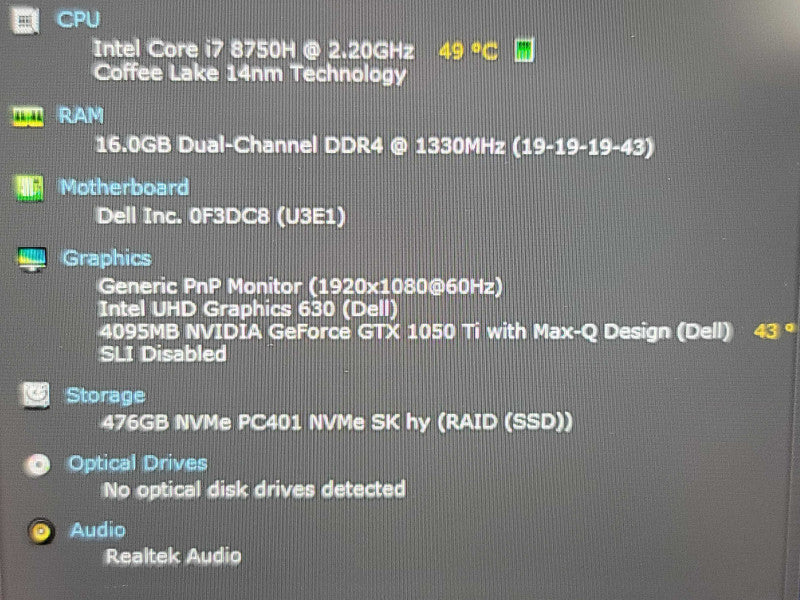Dell XPS 15 9570 | i7-8750H| 16GB DDR4| GTX 1050 Ti| 512GB SSD No Battery  β Lap200