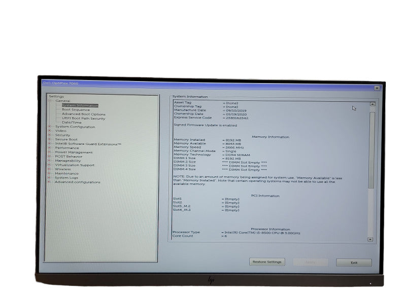 Dell Optiplex 7060 SFF i5 - 8500 CPU @ 3.00GHz 8GB DDR4 Ram  Qθ