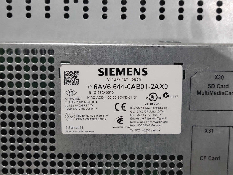 Siemens MP377 15" Touch Panel 1P 6AV6 644-0AB01-2AX0, READ _