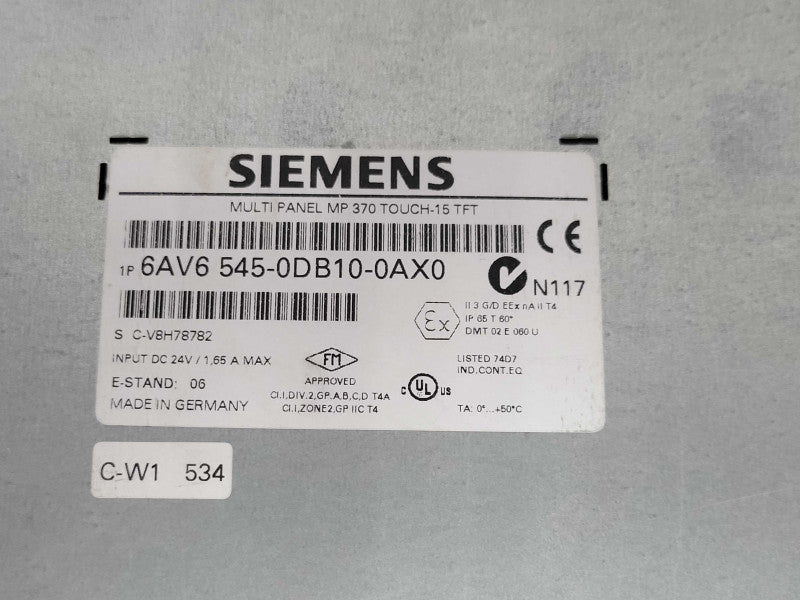 Siemens MP370 Multi Panel touch 15" TFT 6AV6 545-0DB10-0AX0 Q_