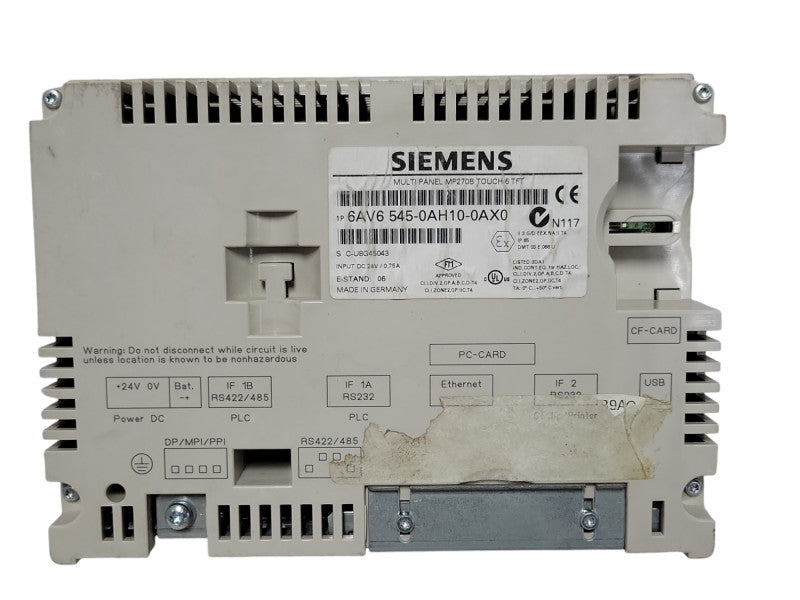 Siemens MP270B 1P 6AV6 545-0AH10-0AX0 Multi panel touch 6" TFT _