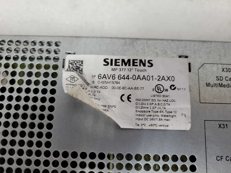 Siemens MP 377 12" Touch 1P 6AV6 644-0AA01-2AX0, READ _