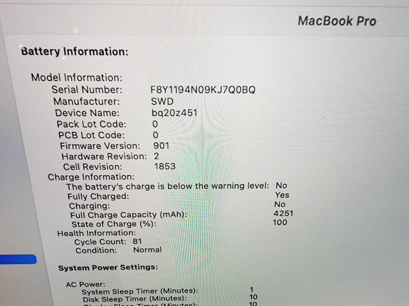Apple Macbook Pro 2018 13" 4-Core i5-8259U @ 2.3GHz 8GB DDR3 256GB SSD (