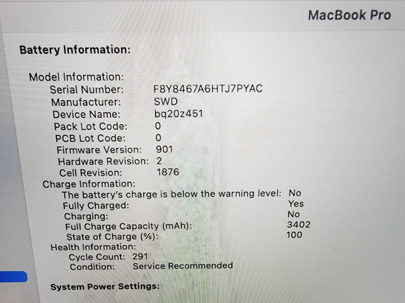 Apple Macbook Pro 2018 13" 4-Core i5-8259U @ 2.3GHz 8GB DDR3 256GB SSD (