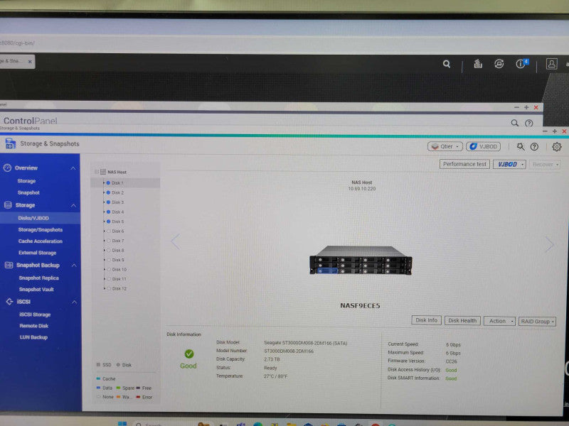 QNAP TS-1253U-RP 12 BAY NAS with 5x 3TB HDDs, 2x PSU _