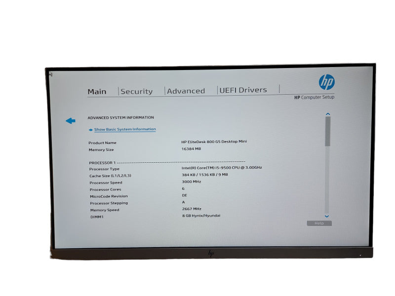 HP EliteDesk 800 G5 Mini i5 - 9500 CPU @ 3.00GHz 16GB DDR4 Ram θ