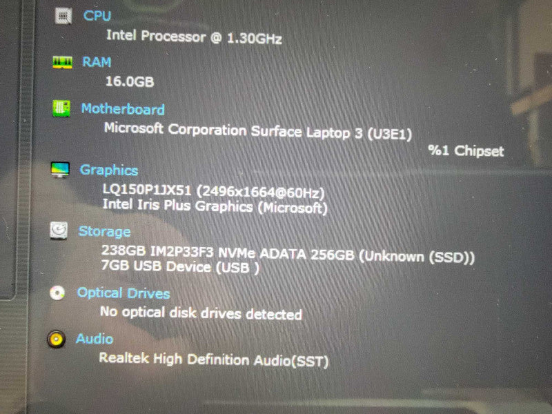 MS Surface Laptop 3 1872 | 4-Core i7-1065G7 @1.3GHz 16GB RAM 256GB SSD - READ  Lap200