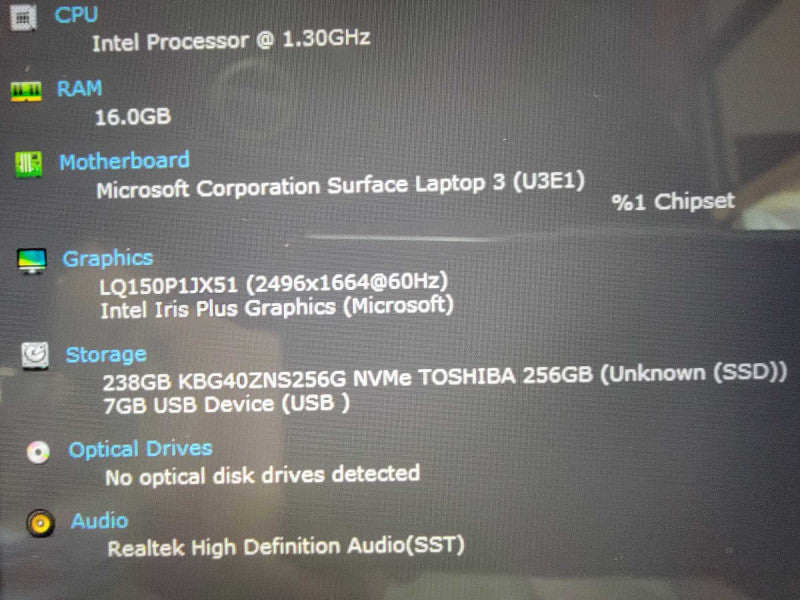 MS Surface Laptop 3 1872 | 4-Core i7-1065G7 @1.3GHz 16GB RAM 256GB SSD - READ  Lap200