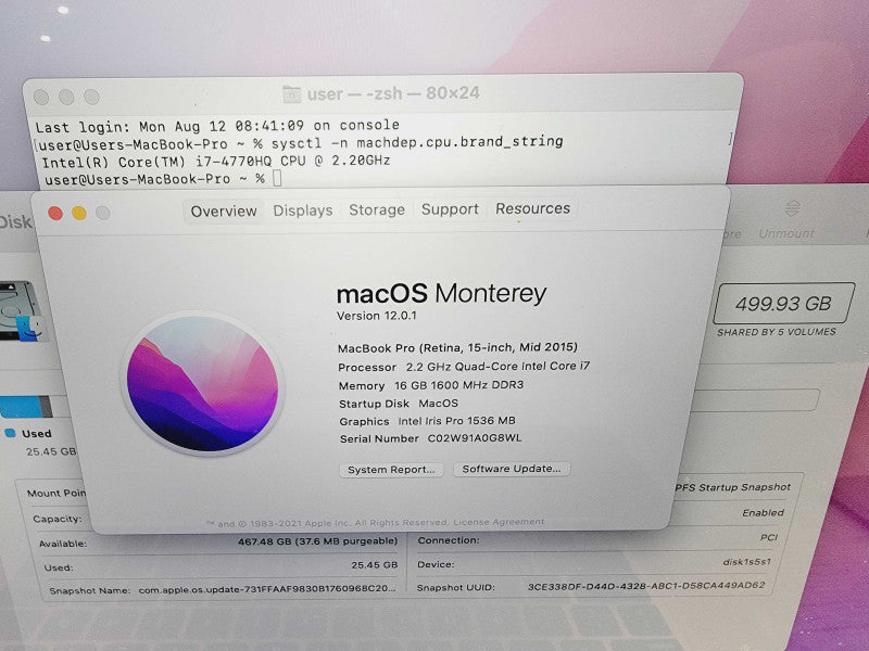 Apple Macbook Pro 2015 15" 4-Core i7-4770HQ @ 2.2GHz 16GB DDR3 512GB SSD (*