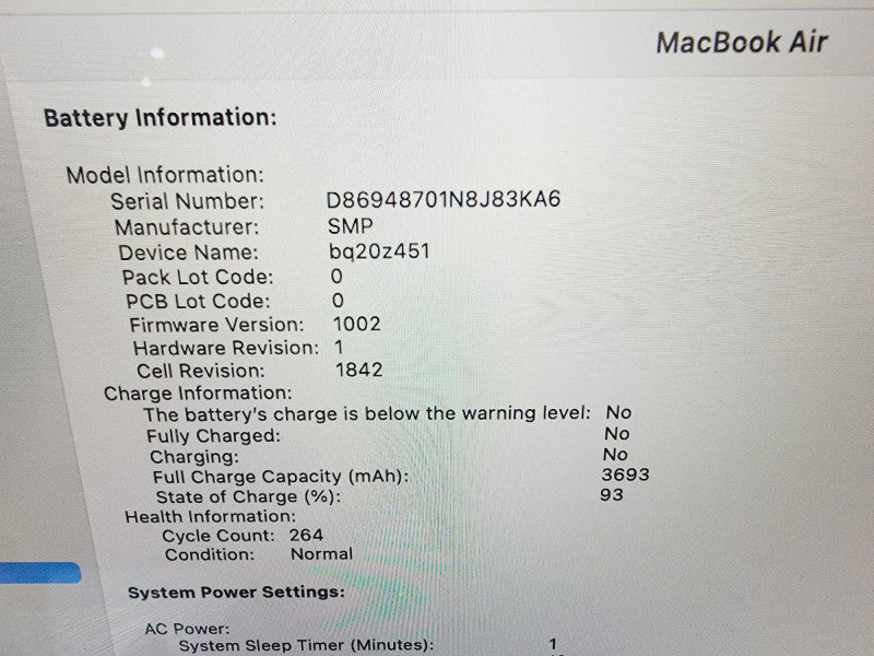 Apple Macbook Air Retina 2019 13" 2-Core i5-8210Y @ 1.6GHz 8GB DDR3 120GB SSD (*