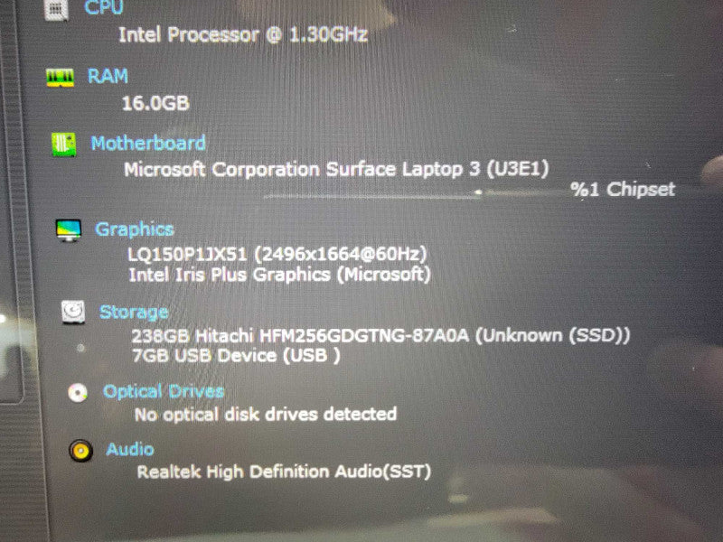 MS Surface Laptop 3 1872 | 4-core i7-1065G7 @1.3GHz 16GB RAM 256GB SSD - READ  Lap200