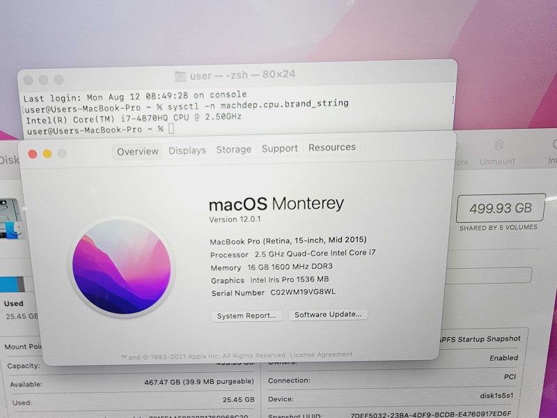 Apple Macbook Pro 2015 15" 4-Core i7-4770HQ @ 2.2GHz 16GB DDR3 512GB SSD (*